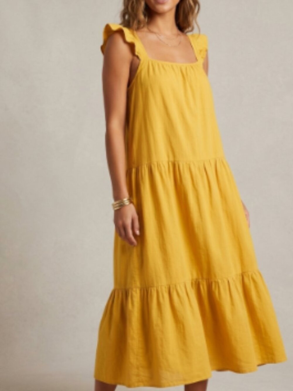 Moodie Tiered Yellow Fully Lined Sundress sz L